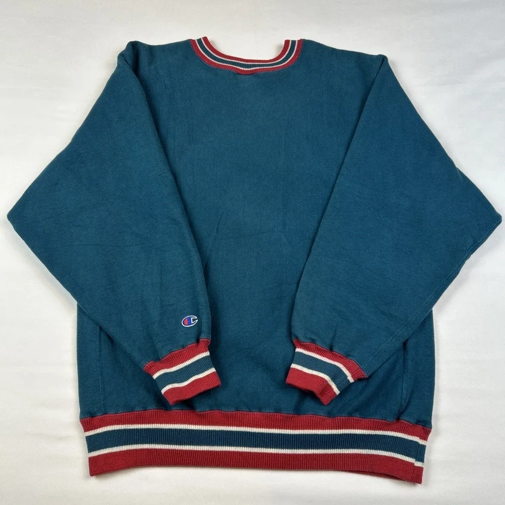 Vintage 80s Champion Reverse Weave Sweatshirt Sz XL Crewneck Teal Made In USA - Picture 7 of 8